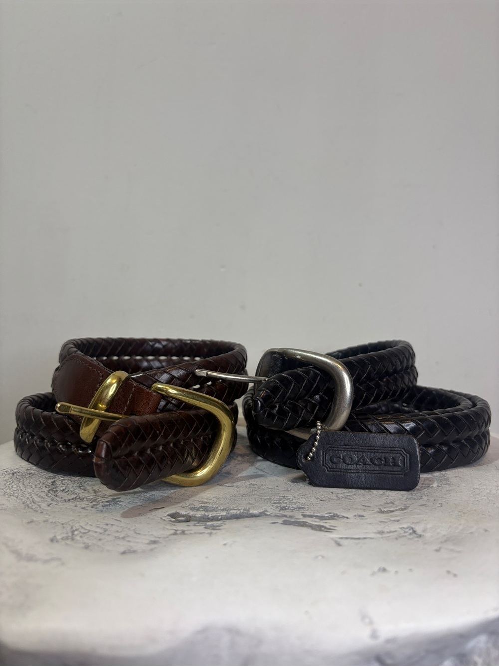 Coach Belt Set Black + Brown Leather Gold + Silver Hardware Solid Brass Buckle